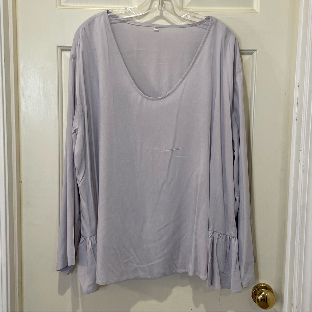 Boutique Long Sleeve Rayon Scoop Neck Blouse - Silver Gray 4XL